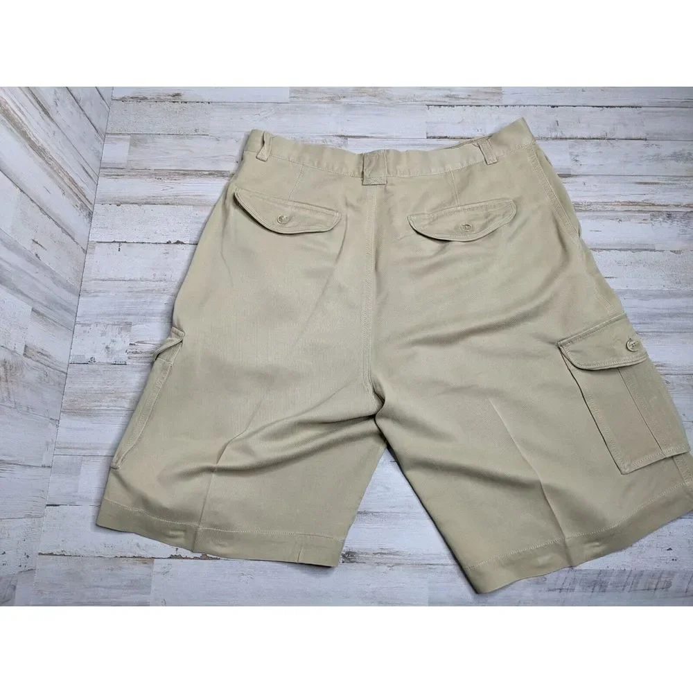 Tommy Bahama Shorts Mens 34 (32X10) Khaki Tan‎ Cargo 100% Silk Beach Casual